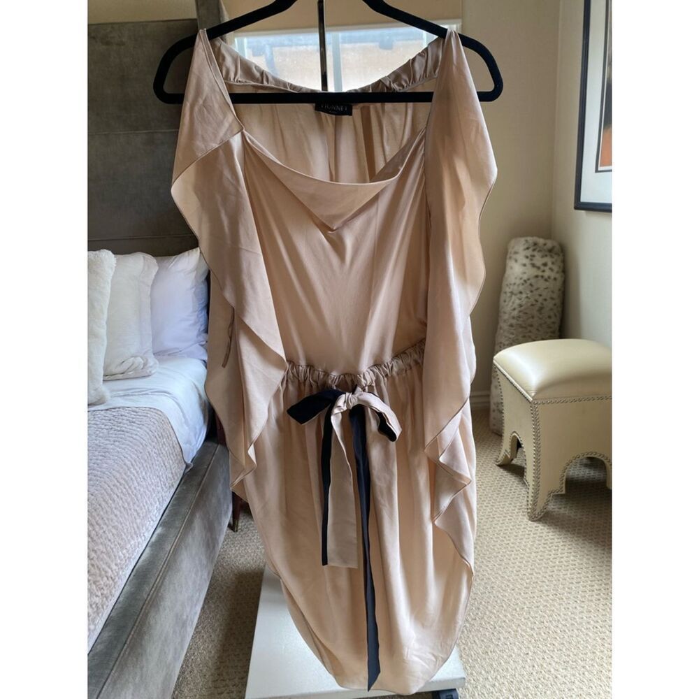 Vionnet Beige Midi Dress with Black Ribbon